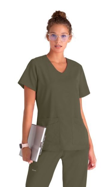 Zdravotnické oblečení - Dámské zdravotnické haleny - Dámská zdravotnická halena Grey´s Anatomy STRETCH EXPERIENCE - olivová | medical-uniforms