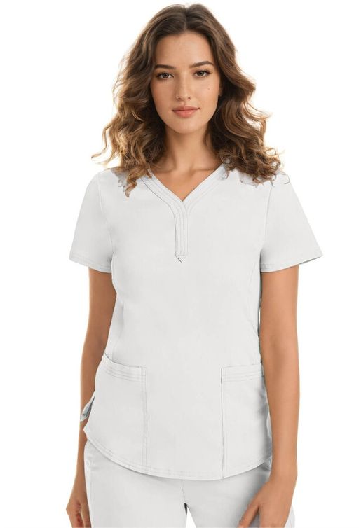 Zdravotnické oblečení - Dámské zdravotnické haleny - Dámská zdravotnická halena JANE s efektním výstřihem - bílá| medical-uniforms