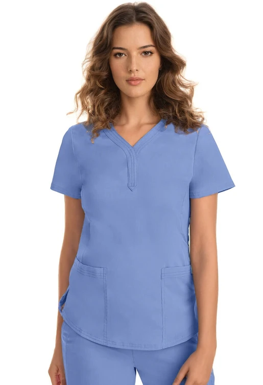 Zdravotnické oblečení - Dámské zdravotnické haleny - Dámská zdravotnická halena JANE s efektním výstřihem - světle modrá | medical-uniforms