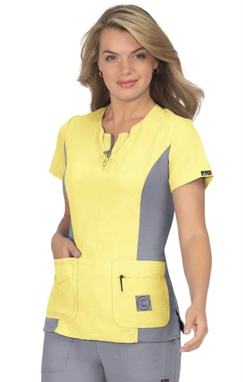 Zdravotnické oblečení - Barevné zdravotnické dámské halenky - Dámská zdravotnická halena SERENITY TOP - žluto-šedá | medical-uniforms