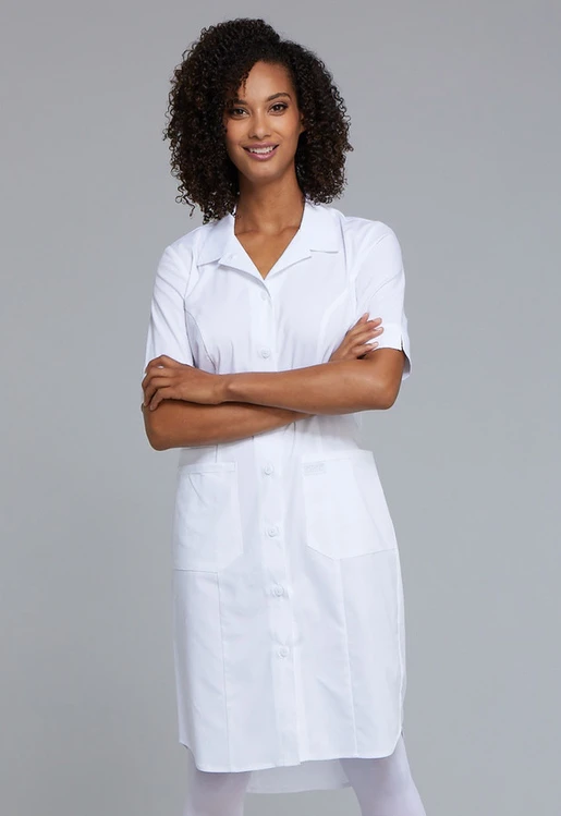 Zdravotnické oblečení - Šaty - Sesterské bílé šaty s prodluoženou zadní délkou  | medical-uniforms