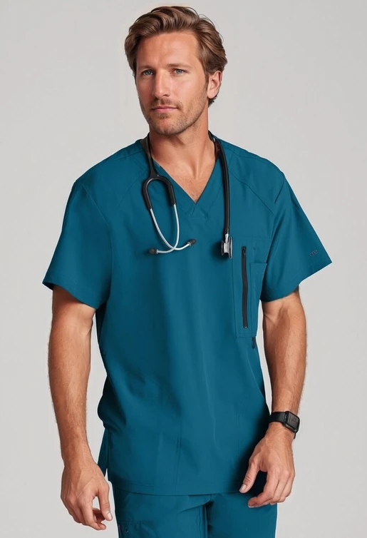 Zdravotnické oblečení - Jednobarevné - Pánská zdravotnická halena RACER  - karibská modrá | medical-uniforms