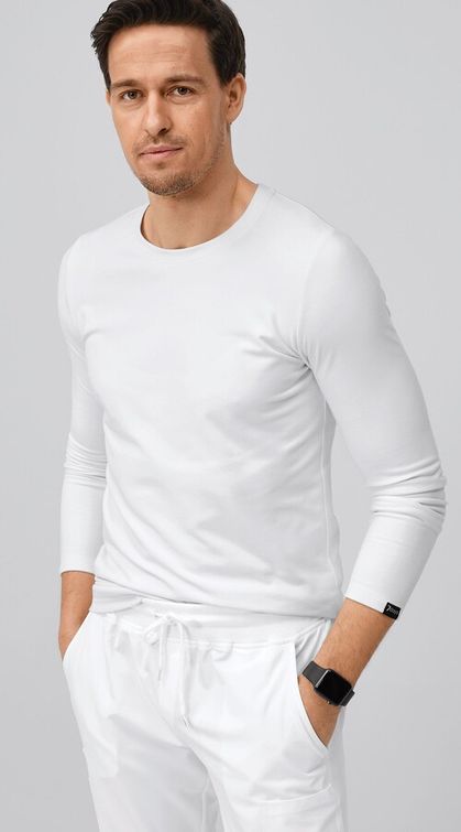 Zdravotnické oblečení - Jednobarevné - Pánské  zdravotnické triko s dlouhým rukávem MICROFLEECE - bílá | medical-uniforms