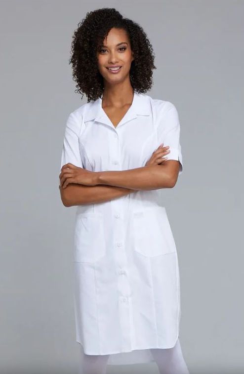 Zdravotnické oblečení - Speciální nabídka zdravotnických oděvů - Sesterské bílé šaty s prodluoženou zadní délkou  | medical-uniforms