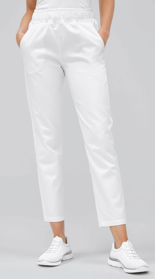 Stylové bílé kalhoty s vyšším pasem a 7/8 délkou - Velikost:XL