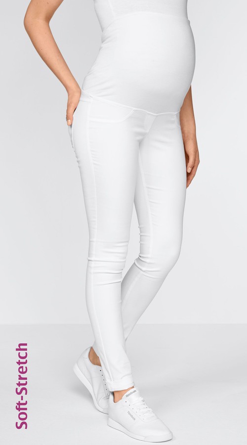 Těhotenské kalhoty SOFT STRETCH - bílá - Velikost:XS